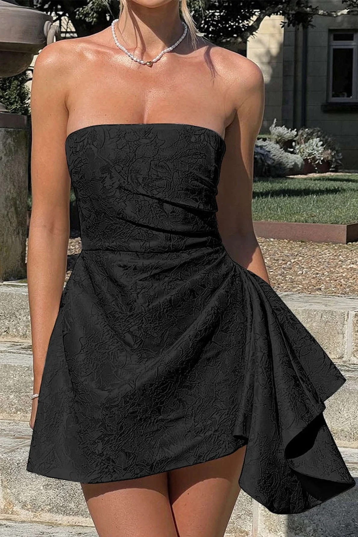 Strapless Jacquard Mini Party Dress - Image 10