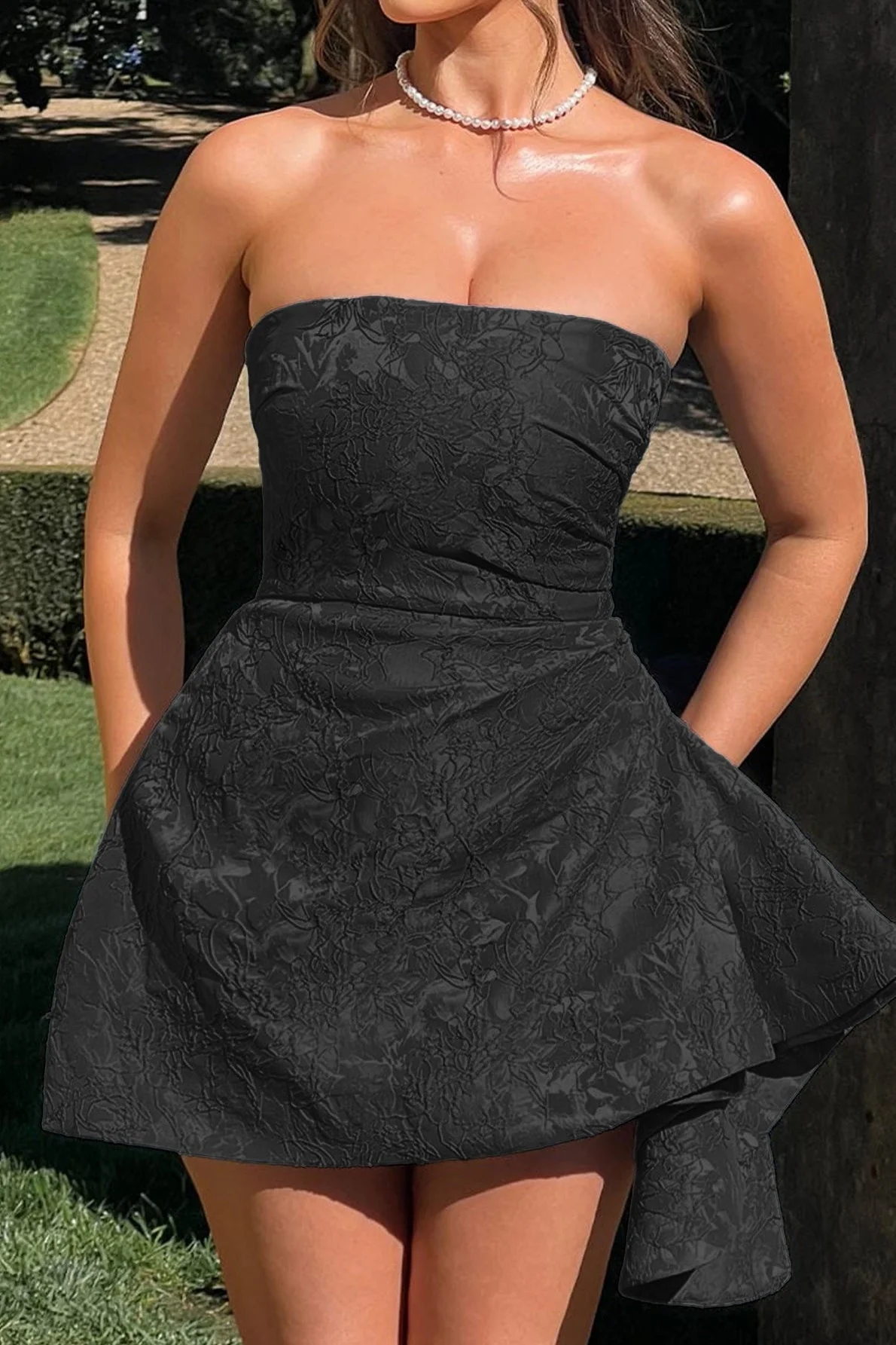 Strapless Jacquard Mini Party Dress - Image 11