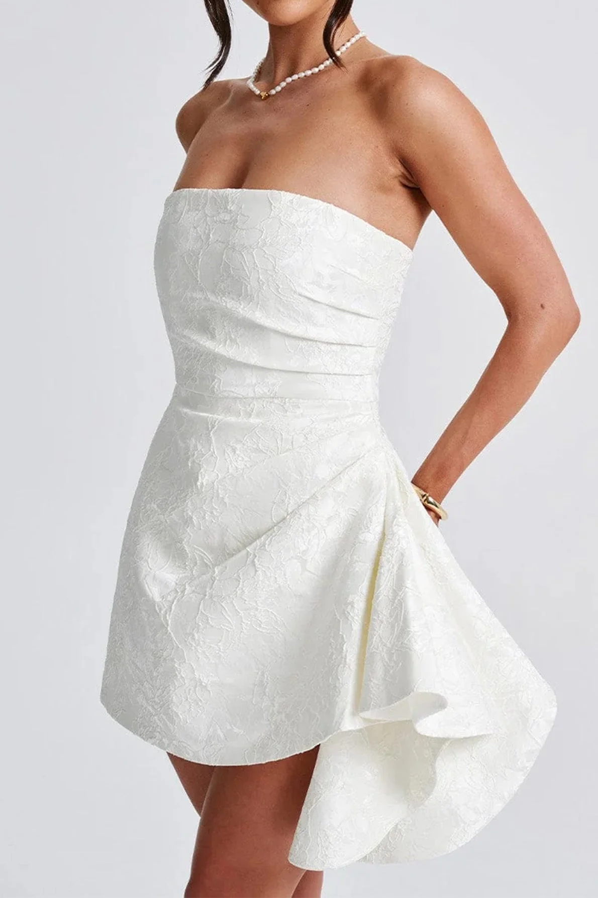 Strapless Jacquard Mini Party Dress - Image 4
