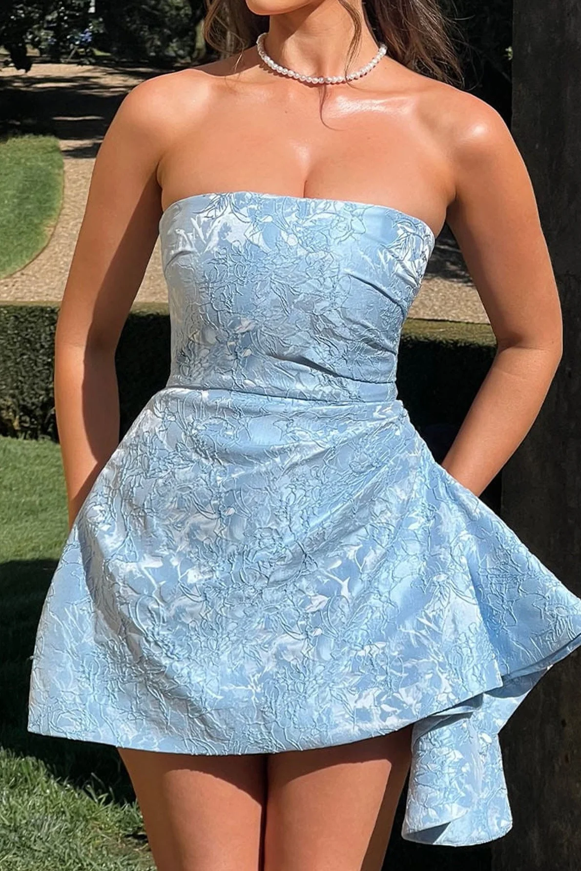 Strapless Jacquard Mini Party Dress - Image 7