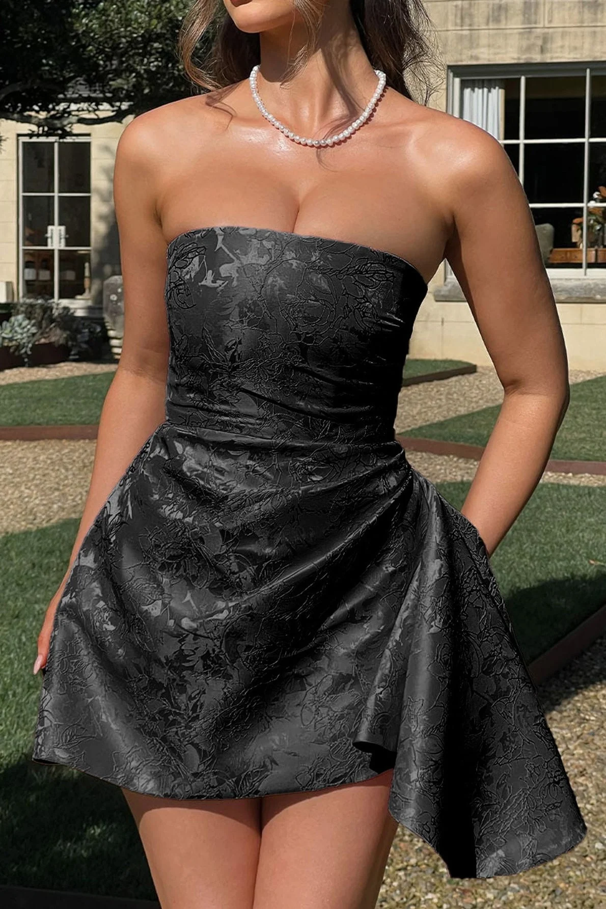 Strapless Jacquard Mini Party Dress - Image 9
