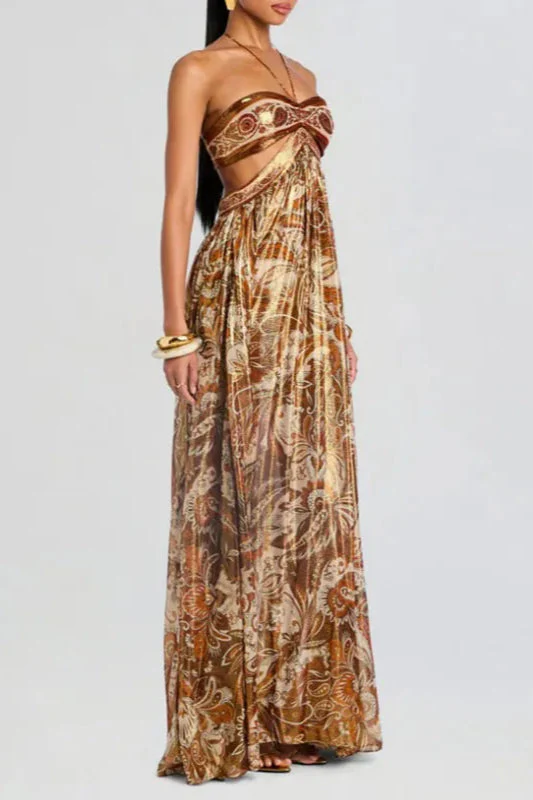 Strapless Lace Up Pleated Boho Dress - Image 15