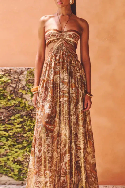 Strapless Lace Up Pleated Boho Dress - Image 17