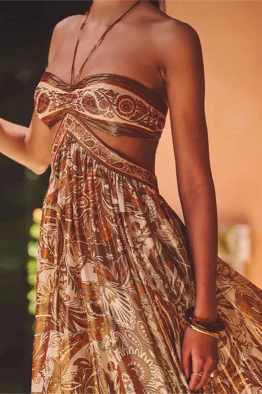 Strapless Lace Up Pleated Boho Dress - Image 18