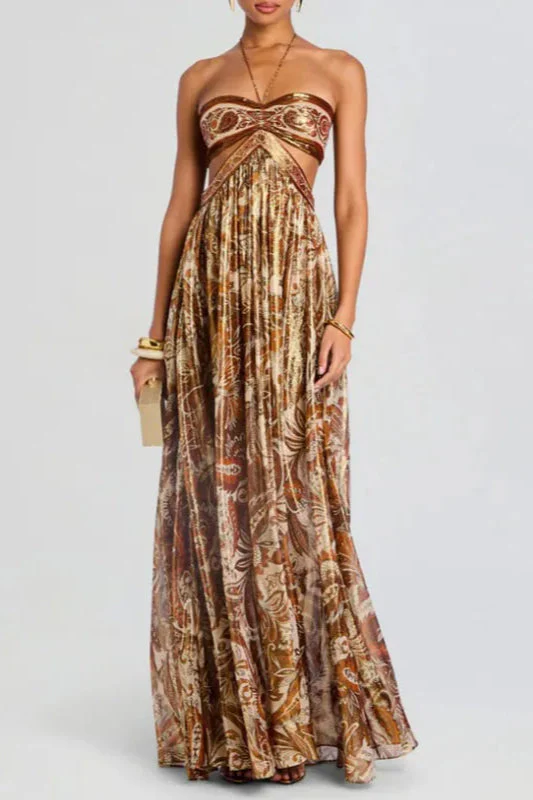 Strapless Lace Up Pleated Boho Dress - Image 7