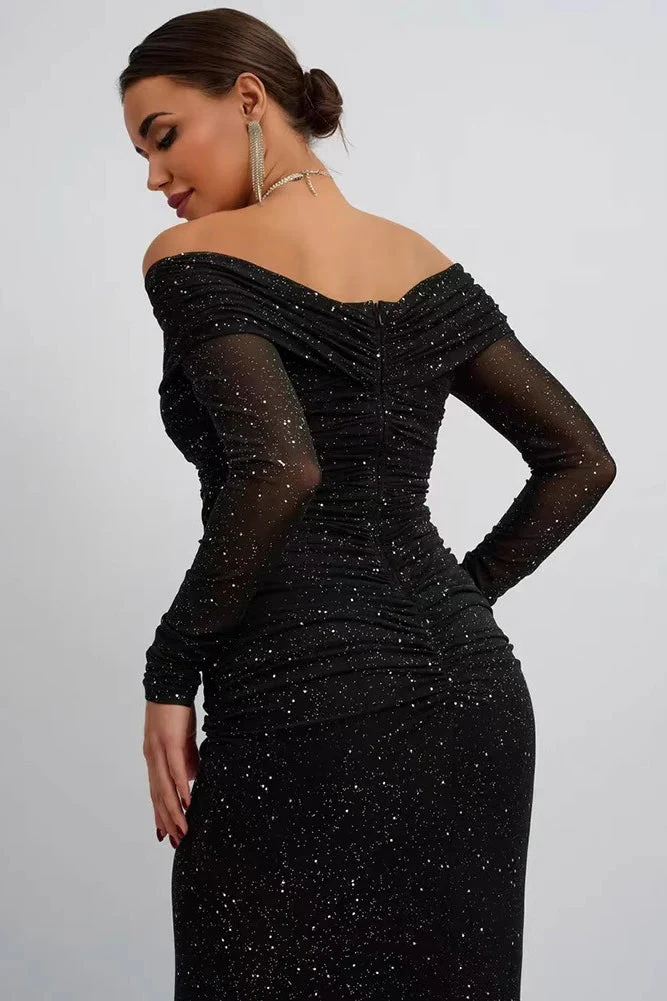 Strapless Mesh Long Sleeve Maxi Party Dress - Image 2