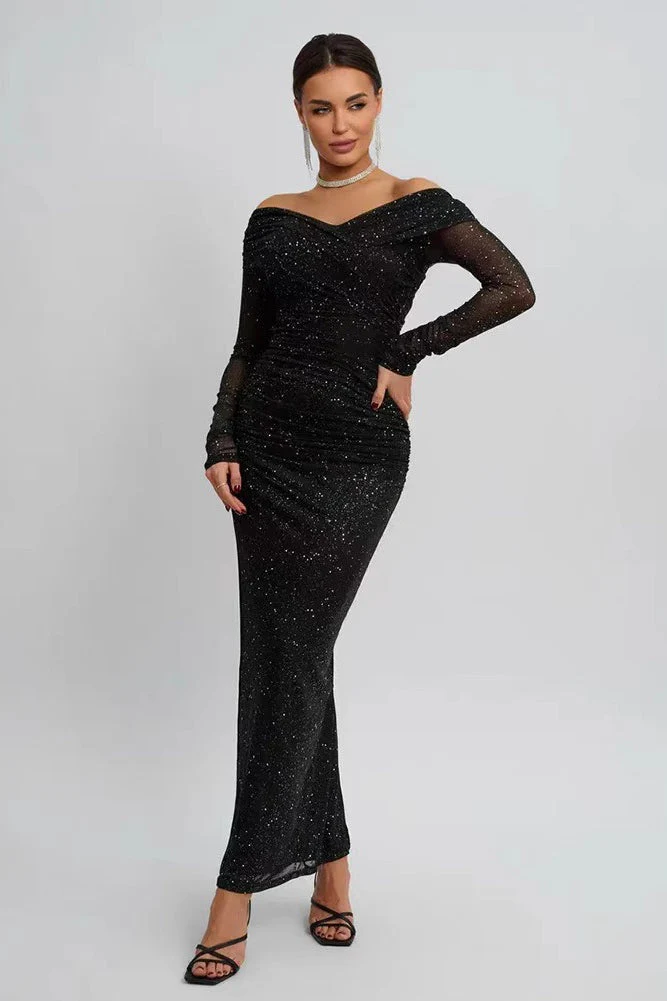 Strapless Mesh Long Sleeve Maxi Party Dress - Image 3