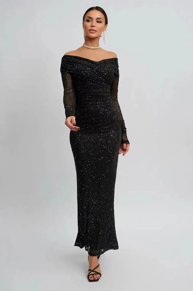 Strapless Mesh Long Sleeve Maxi Party Dress - Image 4
