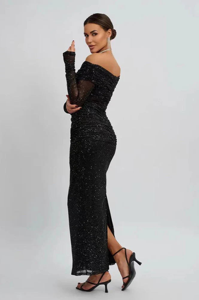 Strapless Mesh Long Sleeve Maxi Party Dress - Image 5