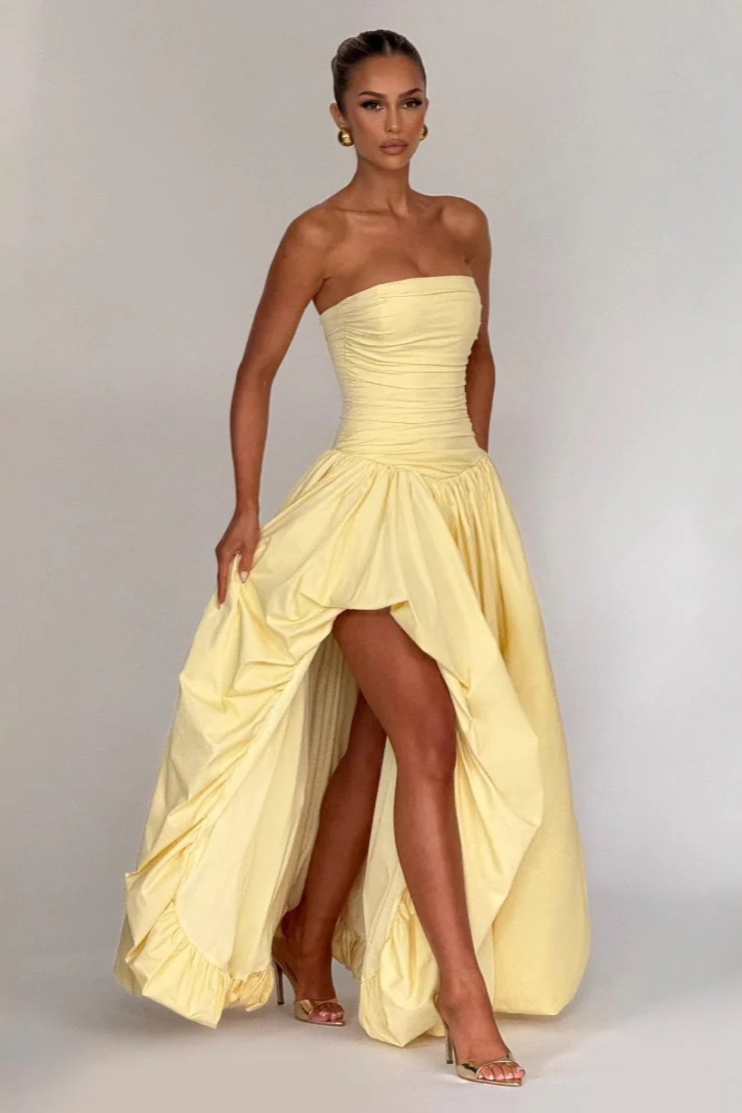 Strapless Ruched A Line Formal Dress - Image 3