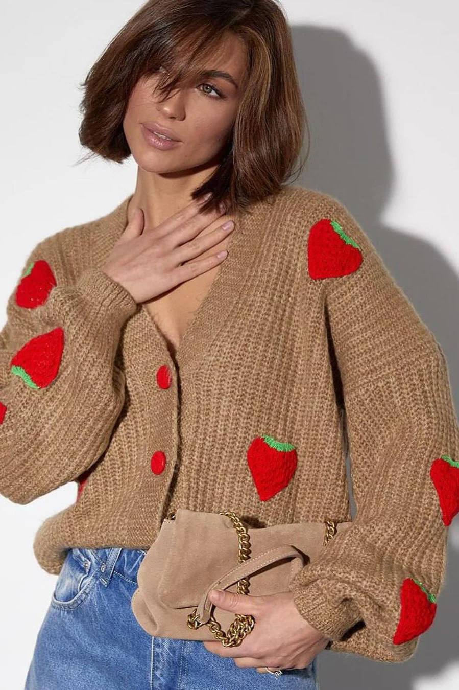 Strawberry Appliqué Chunky Knit Sweater - Image 11