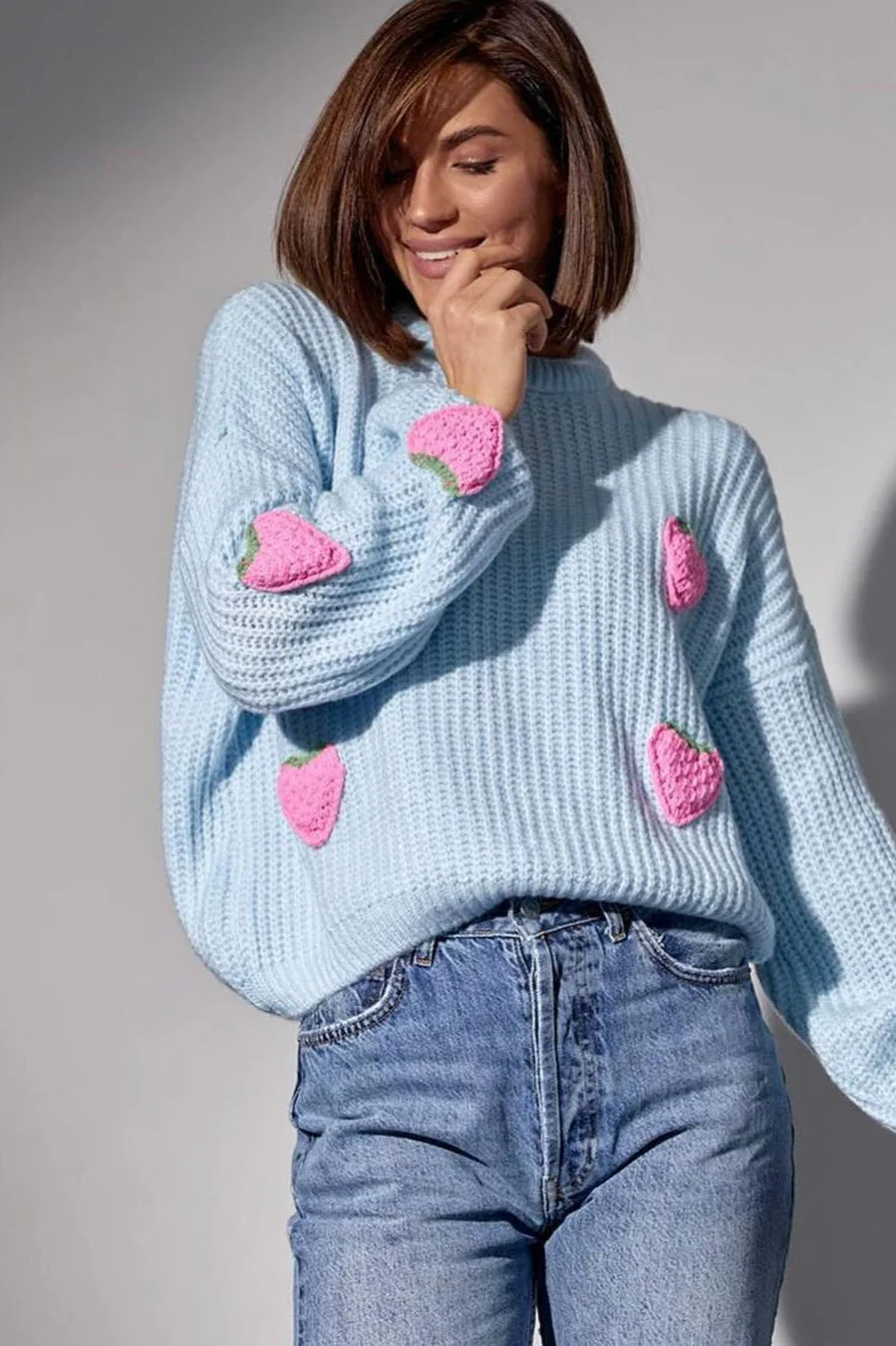 Strawberry Appliqué Chunky Knit Sweater - Image 13