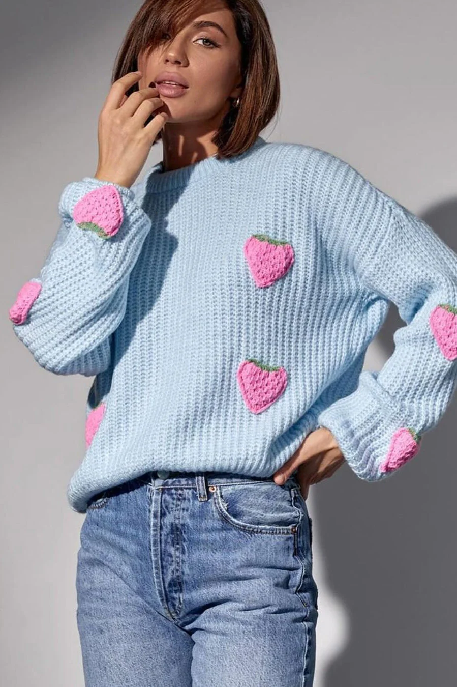 Strawberry Appliqué Chunky Knit Sweater - Image 14