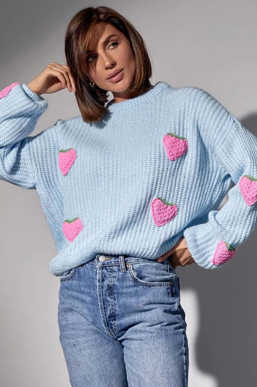 Strawberry Appliqué Chunky Knit Sweater - Image 19