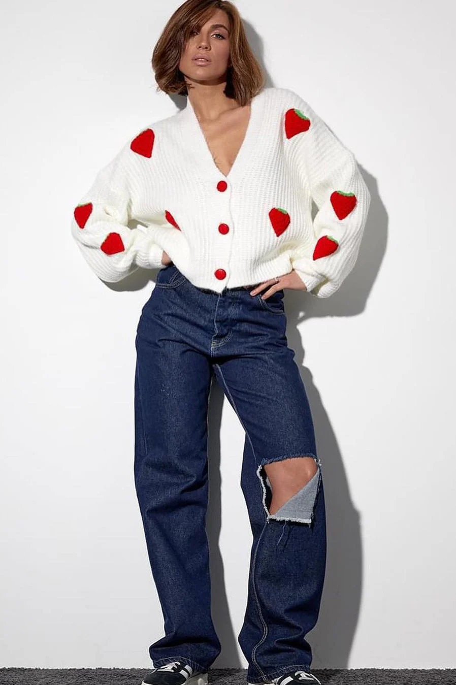 Strawberry Appliqué Chunky Knit Sweater - Image 29
