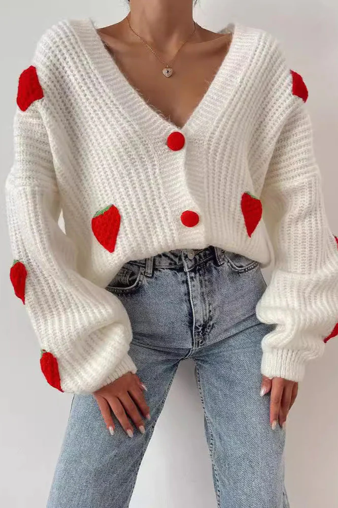 Strawberry Appliqué Chunky Knit Sweater - Image 30