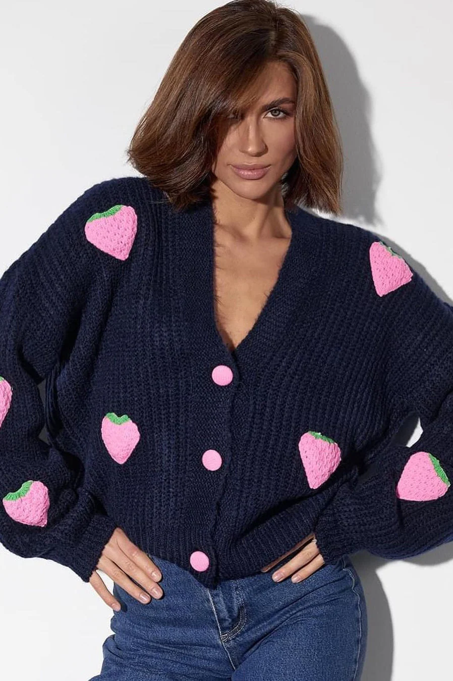 Strawberry Appliqué Chunky Knit Sweater - Image 4