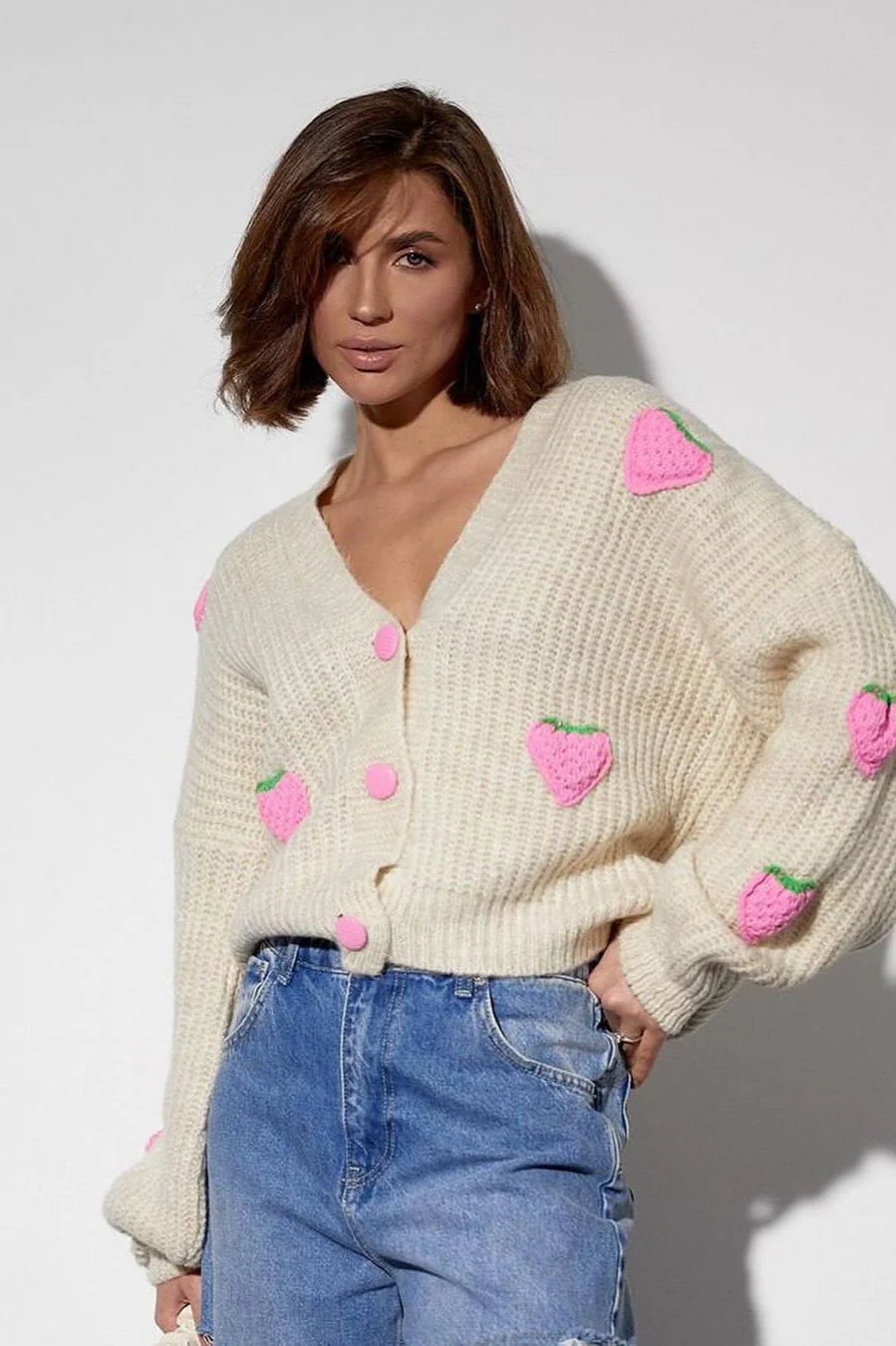 Strawberry Appliqué Chunky Knit Sweater - Image 5