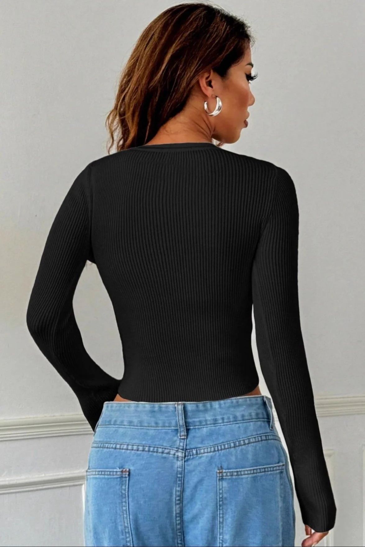 Stretch Fit Flare Sleeve Cardigan - Image 2