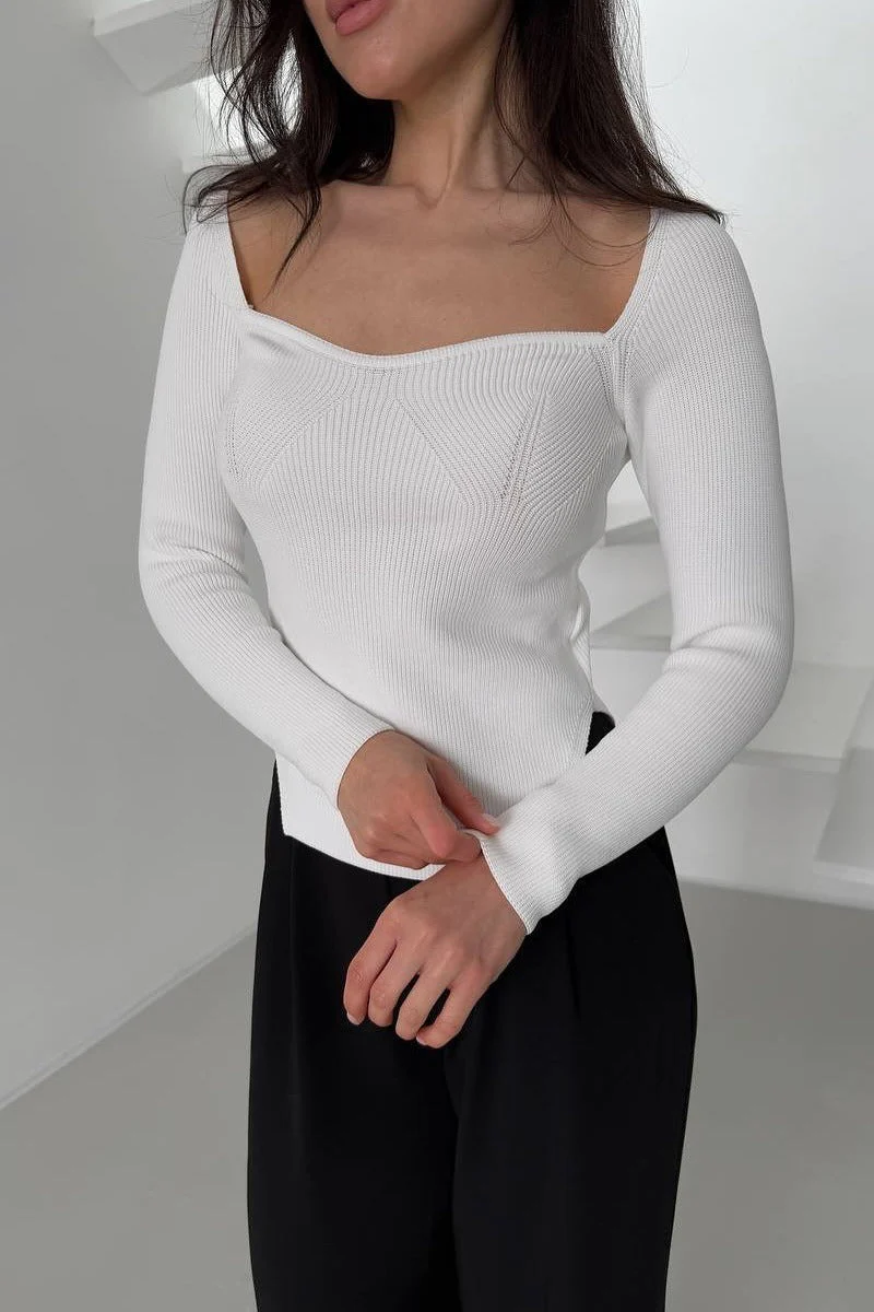 Stretch Ribbed Long Sleeve Knit Top - Image 3