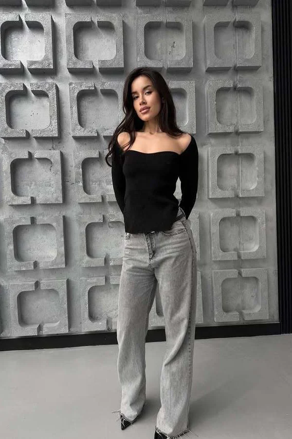 Stretch Ribbed Long Sleeve Knit Top - Image 7