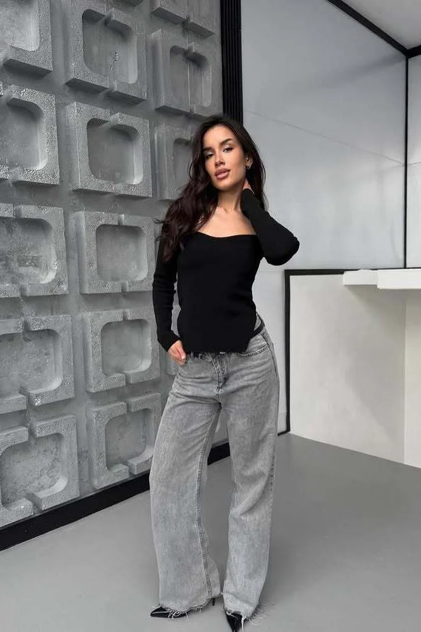 Stretch Ribbed Long Sleeve Knit Top - Image 8