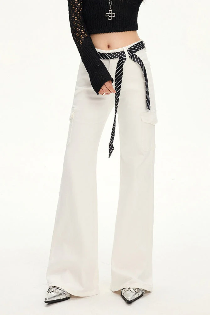 Stretch Slim Fit White Cargo Jeans - Image 3