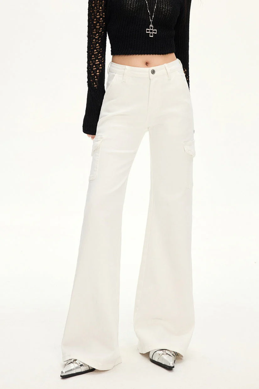 Stretch Slim Fit White Cargo Jeans - Image 4