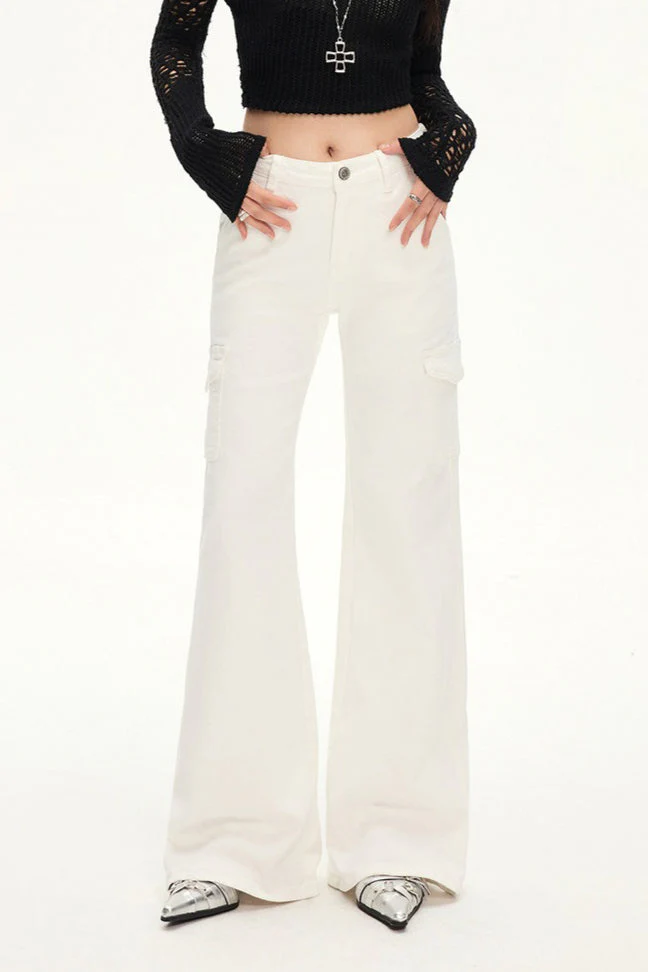 Stretch Slim Fit White Cargo Jeans - Image 5
