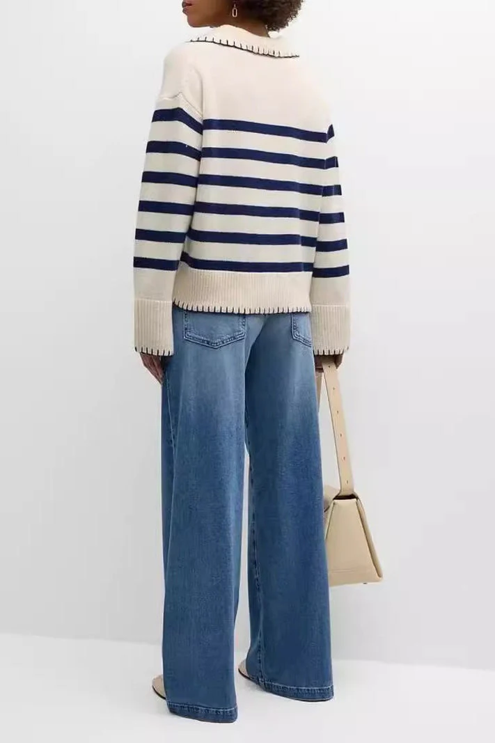 Striped Color Block Polo Sweater - Image 11