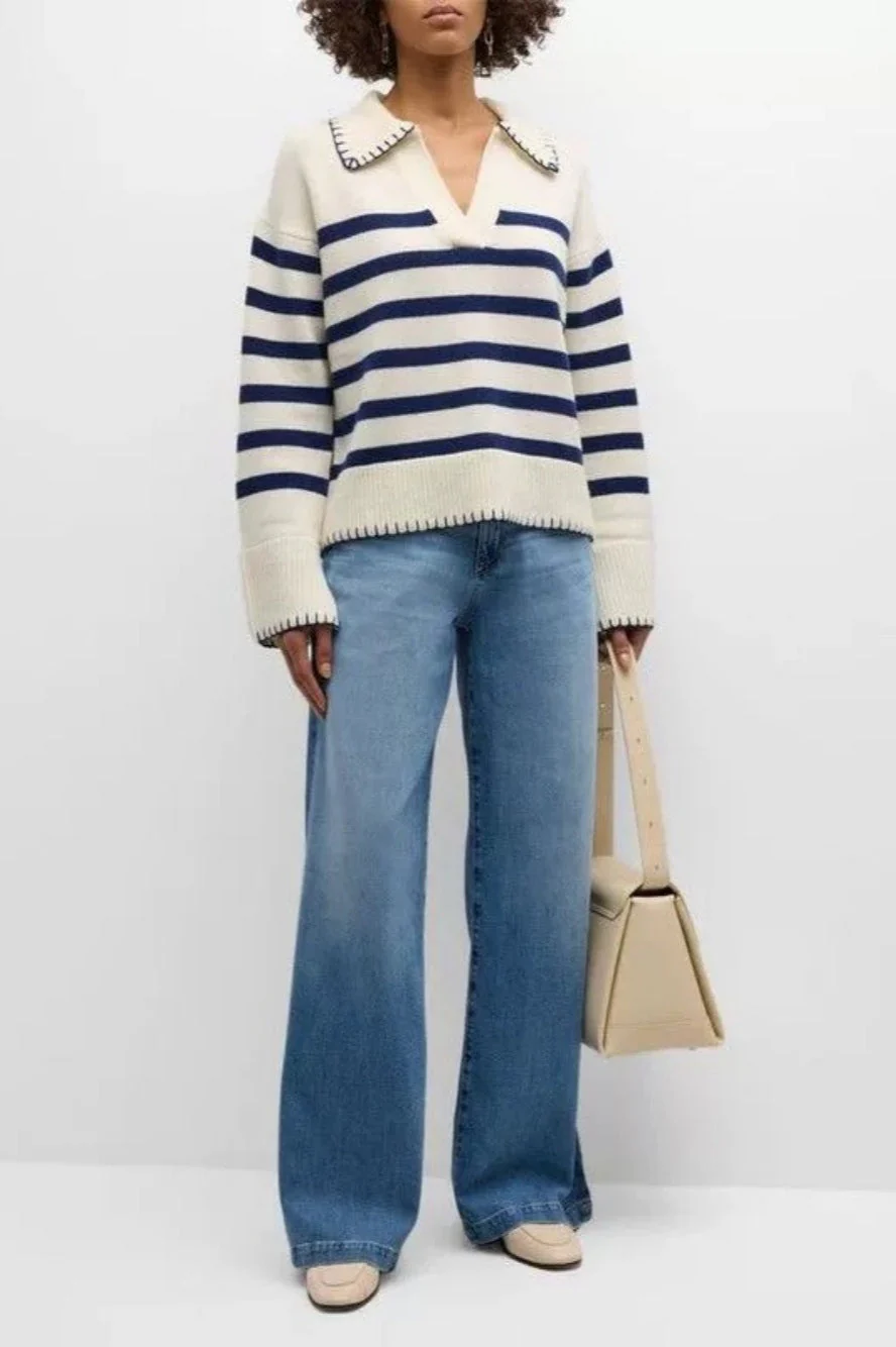Striped Color Block Polo Sweater - Image 2