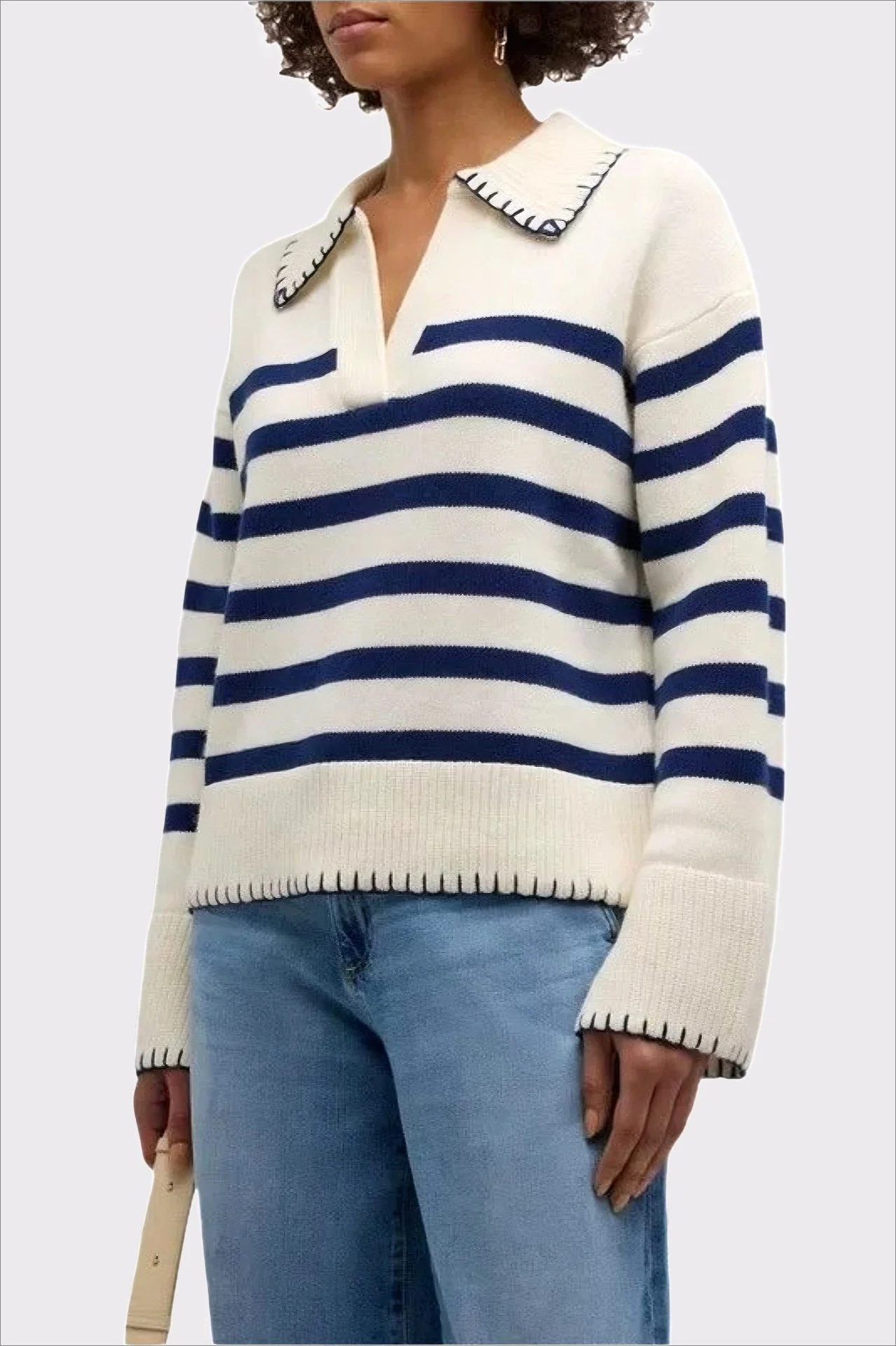 Striped Color Block Polo Sweater - Image 4