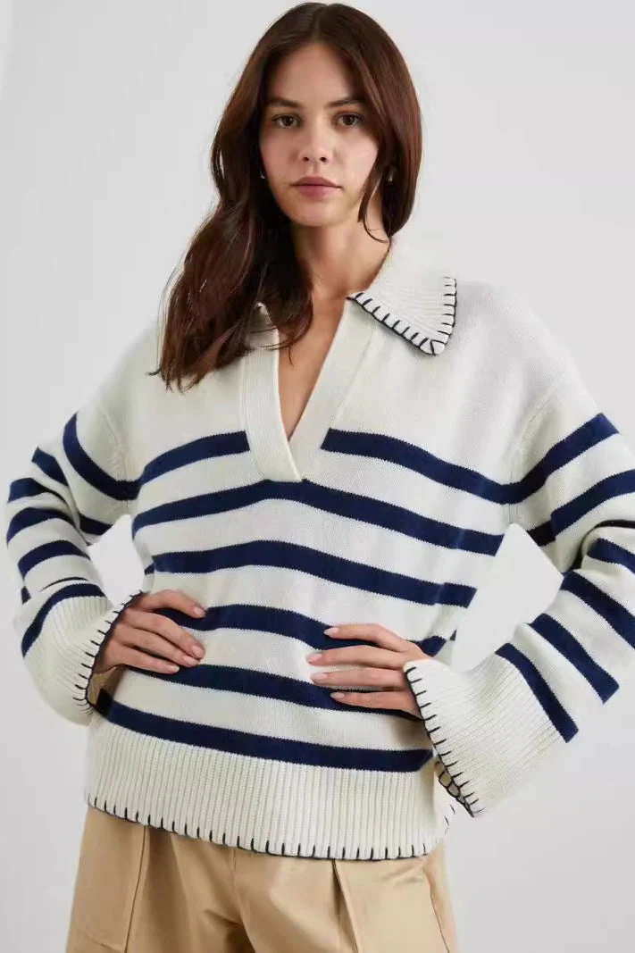 Striped Color Block Polo Sweater - Image 8