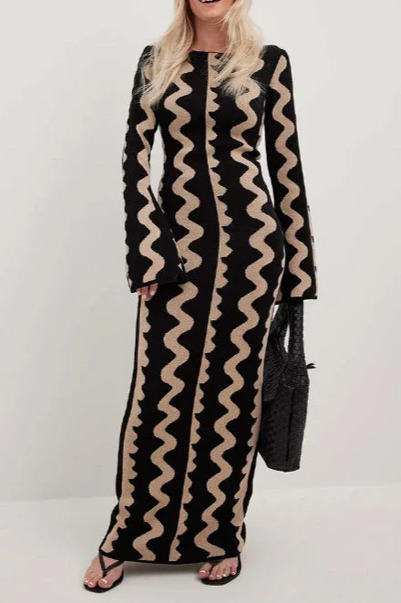 Striped Contrast Slim Knit Sweater Dress - Image 5