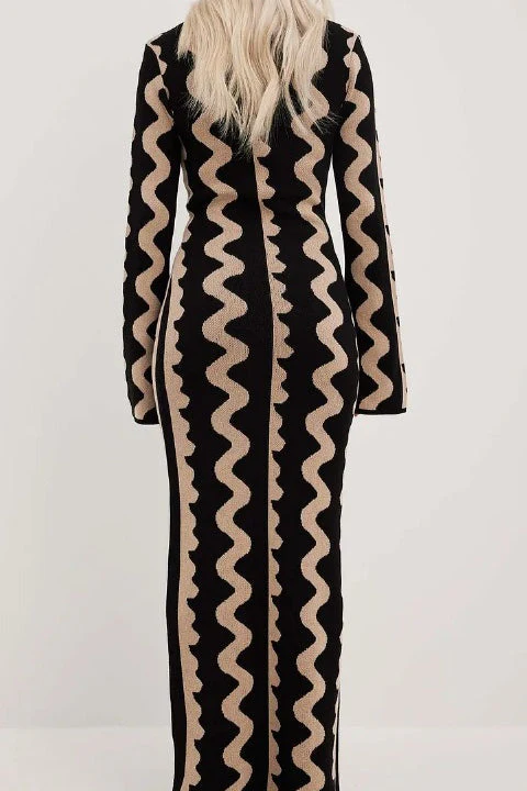 Striped Contrast Slim Knit Sweater Dress - Image 6