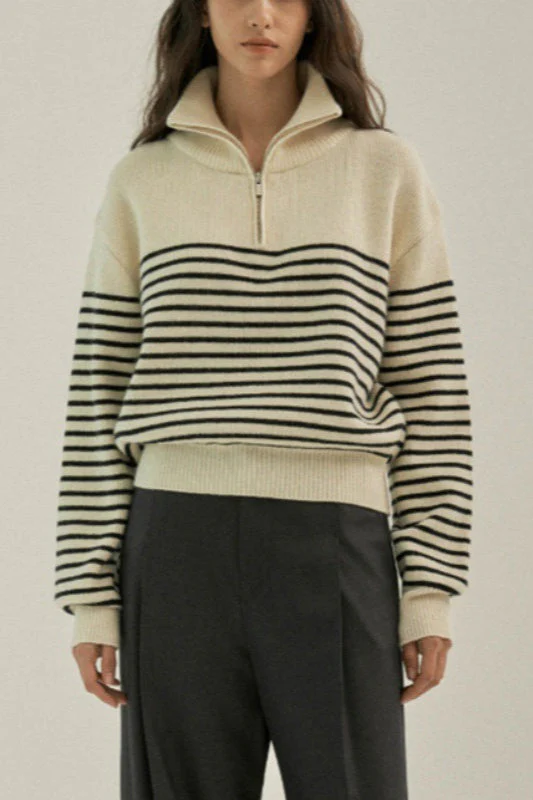 Striped Half Zip Knit Pullover Sweater - Image 15