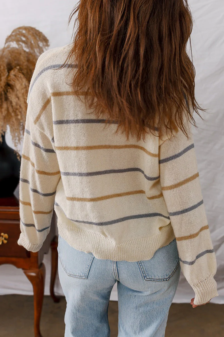 Striped Knit Button Down Cardigan - Image 4