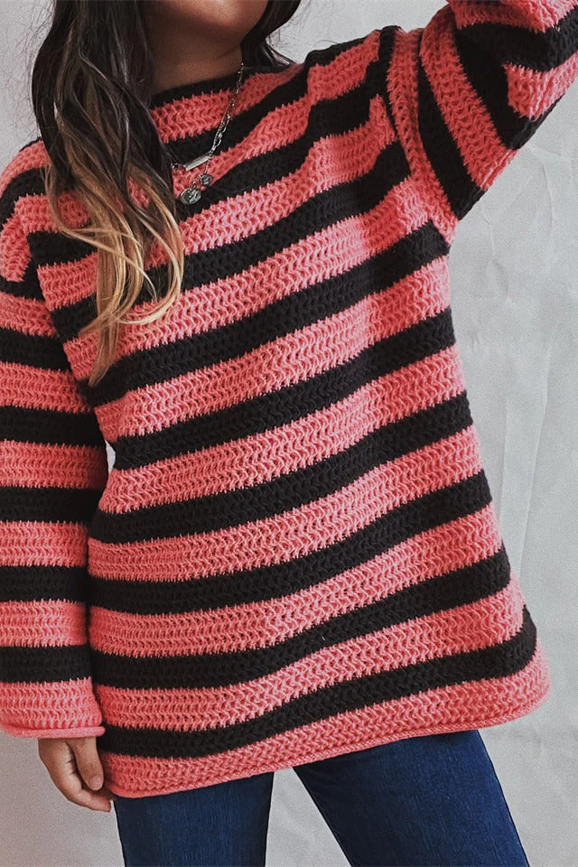 Striped Knit Casual Loose Sweater - Image 10