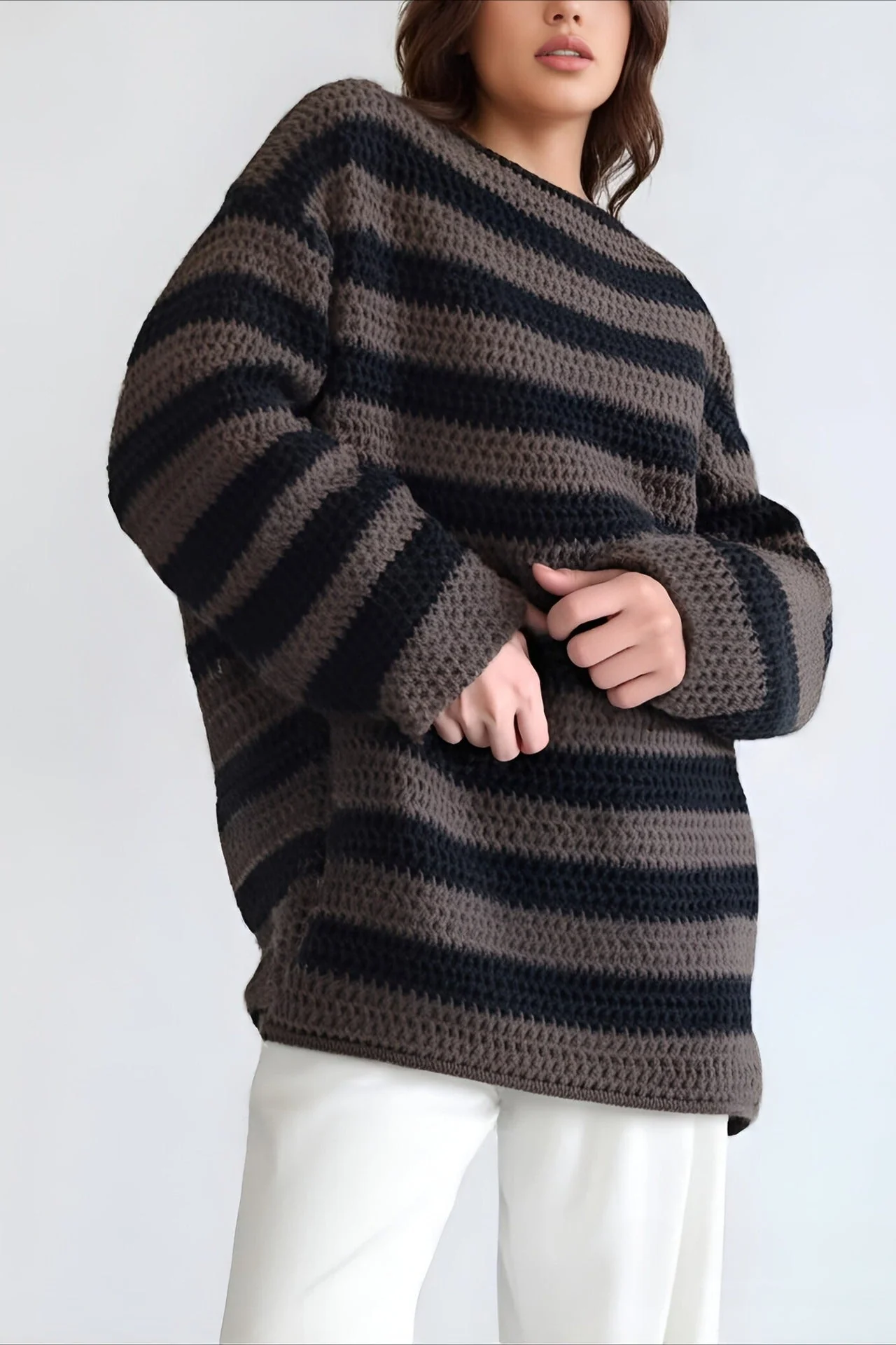 Striped Knit Casual Loose Sweater - Image 14