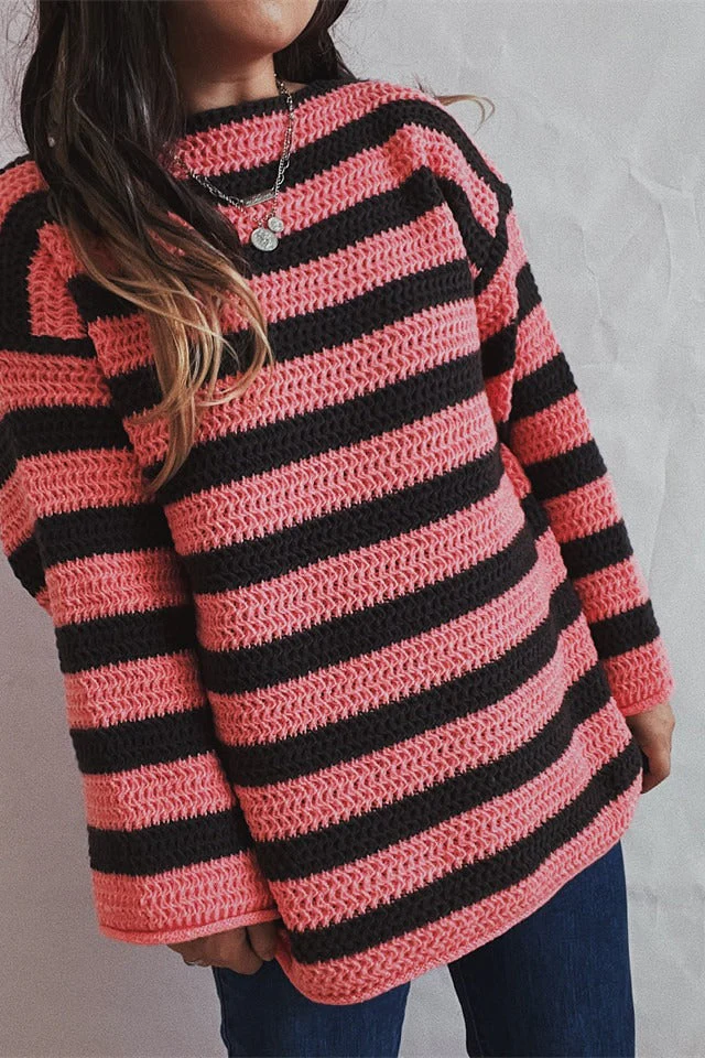 Striped Knit Casual Loose Sweater - Image 25