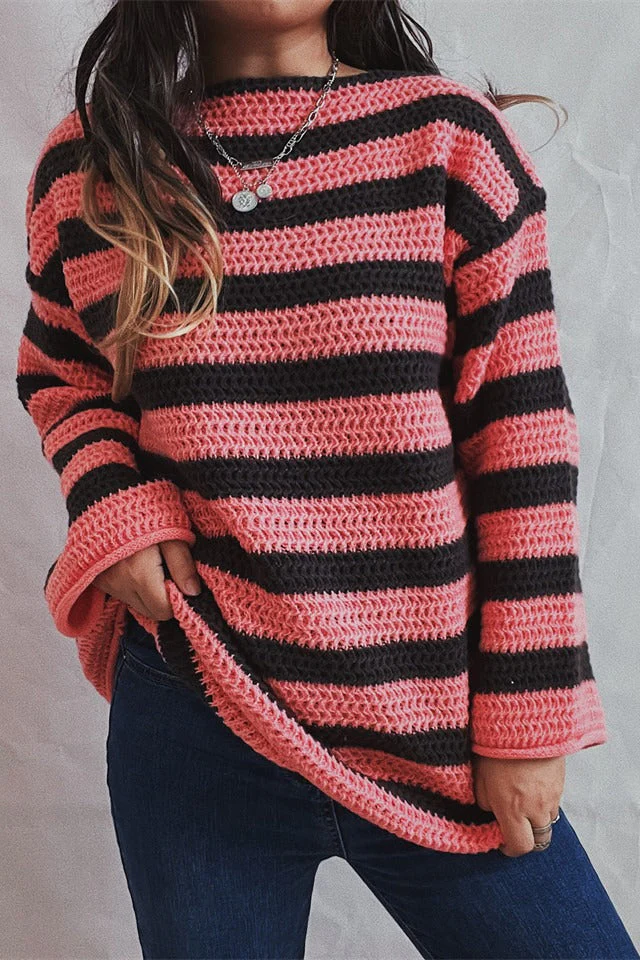 Striped Knit Casual Loose Sweater - Image 26