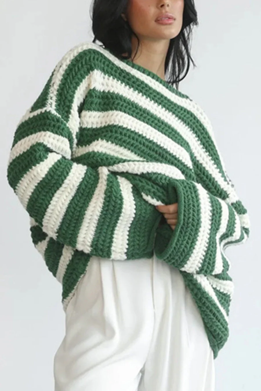 Striped Knit Casual Loose Sweater - Image 36