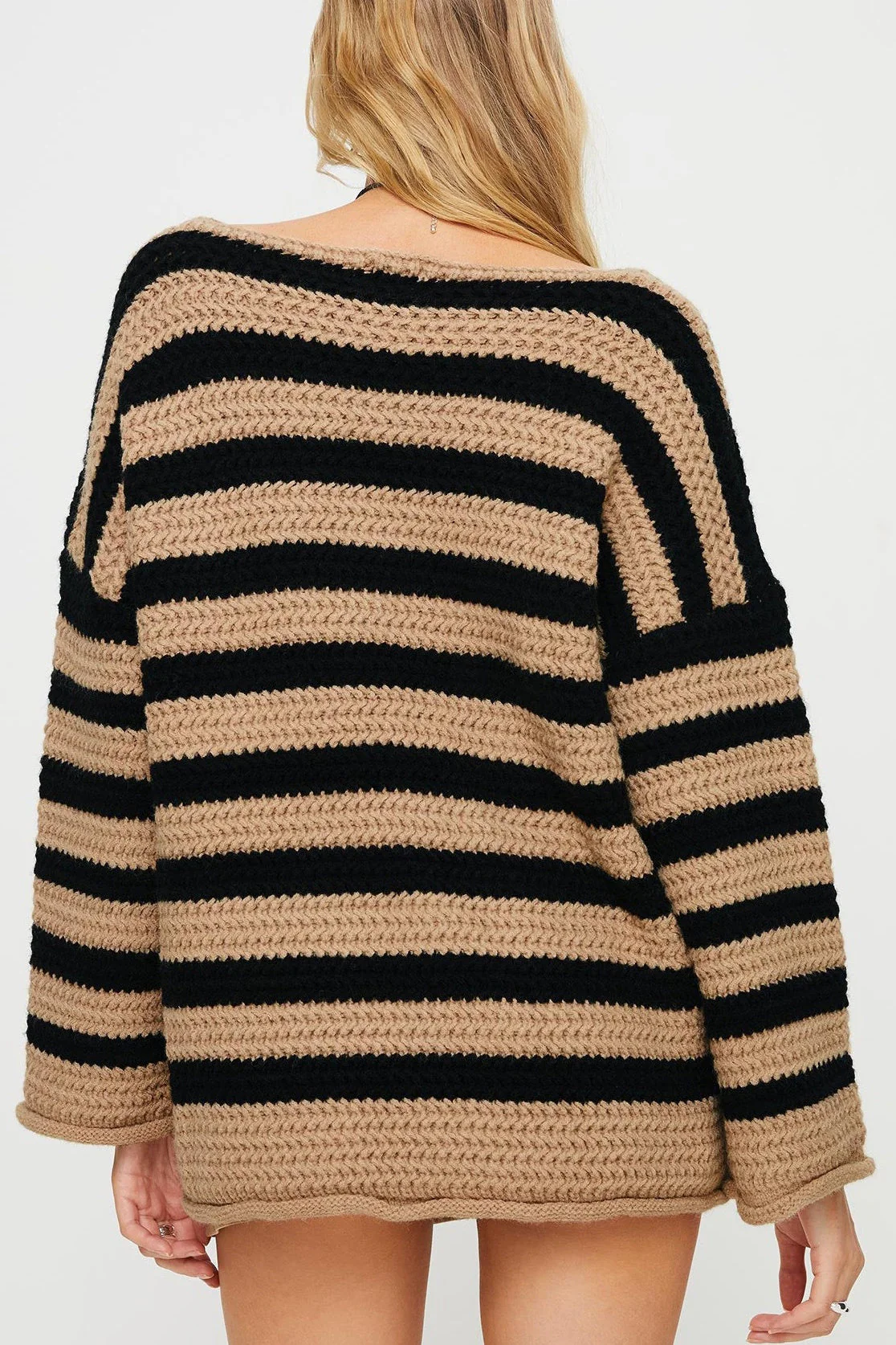 Striped Knit Casual Loose Sweater - Image 8