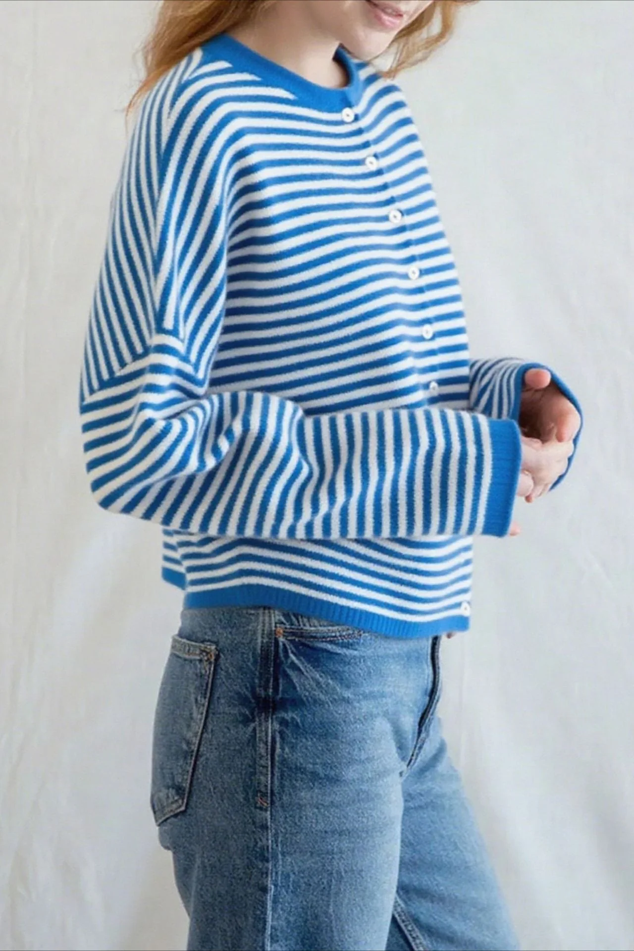 Striped Knit Round Neck Cardigan - Image 5