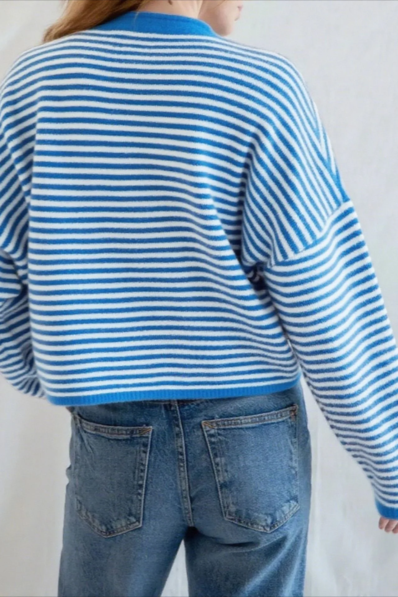 Striped Knit Round Neck Cardigan - Image 6