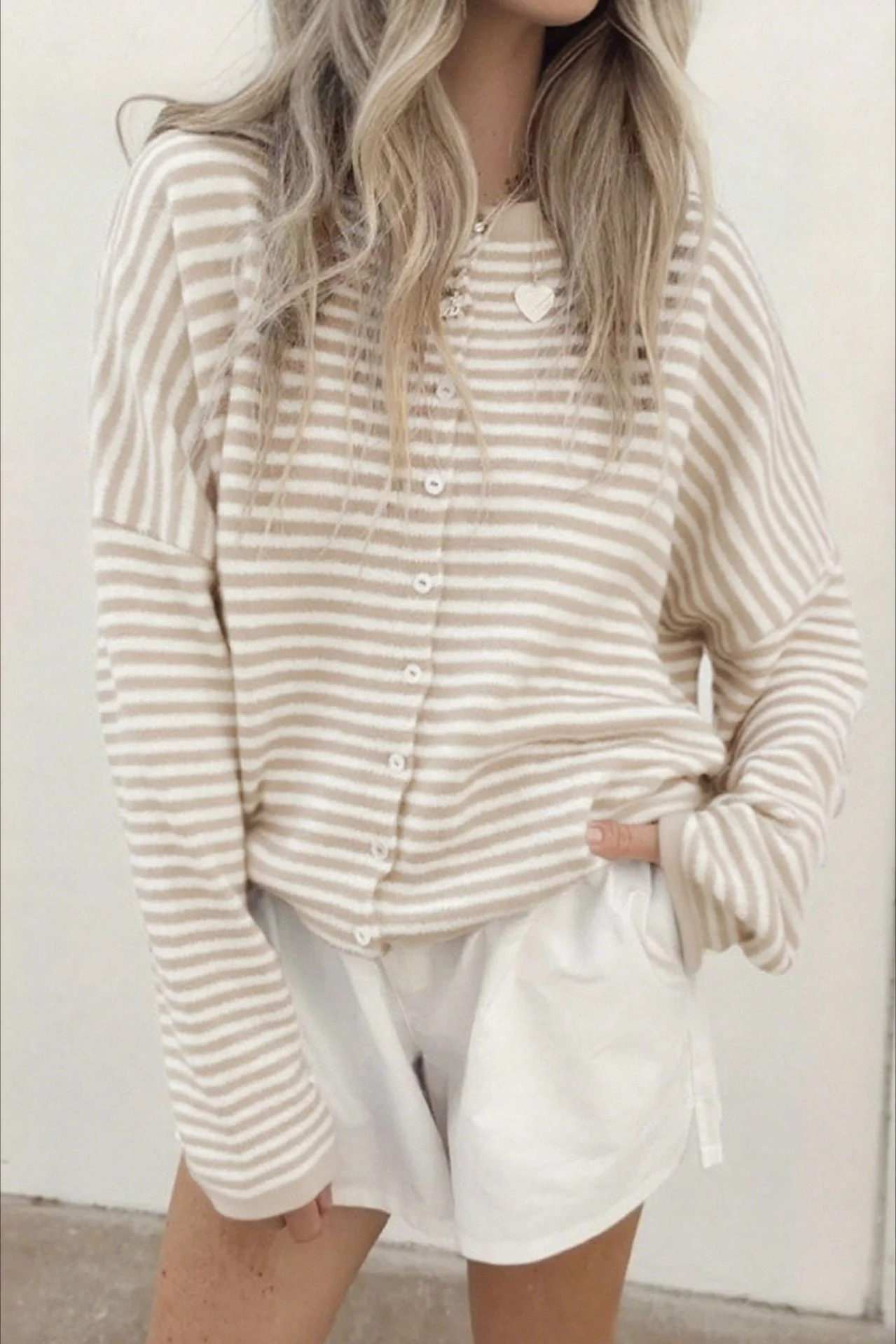 Striped Knit Round Neck Cardigan - Image 8