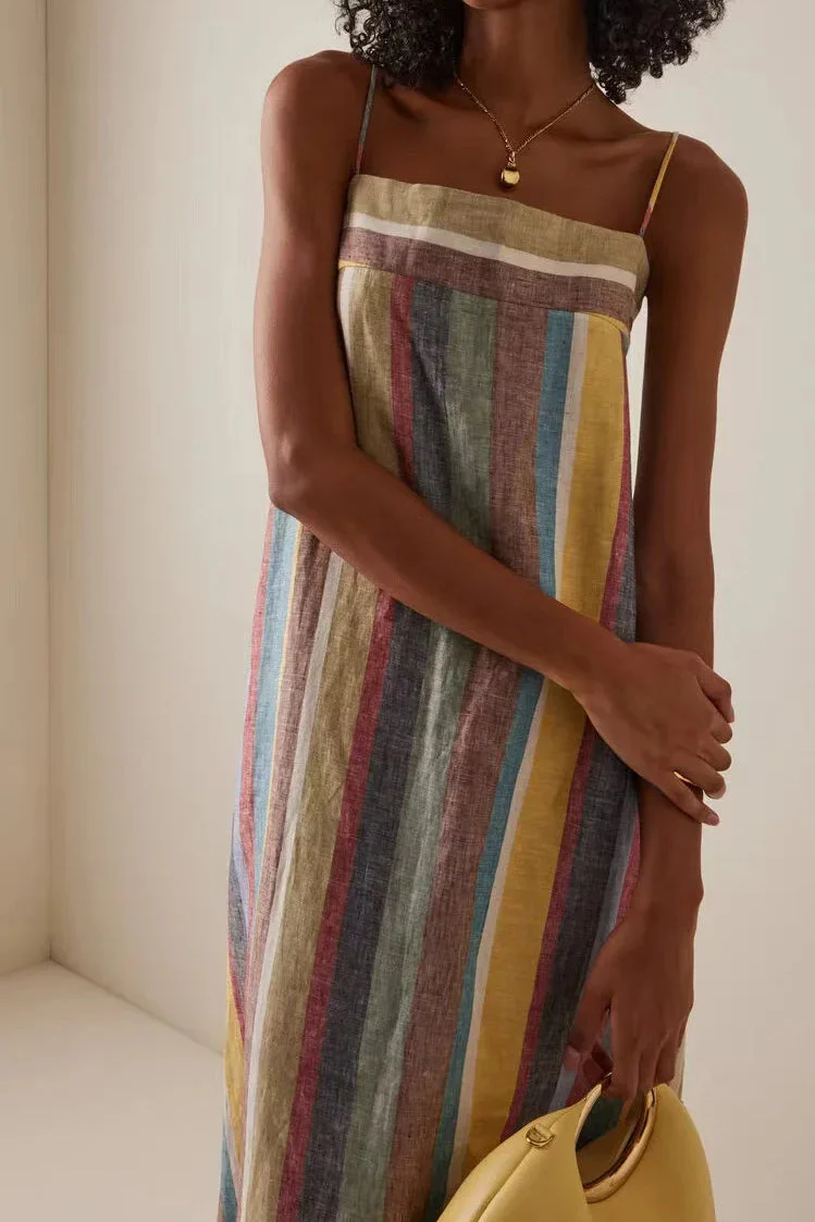 Striped Printed Strap Boho Dress - Image 12