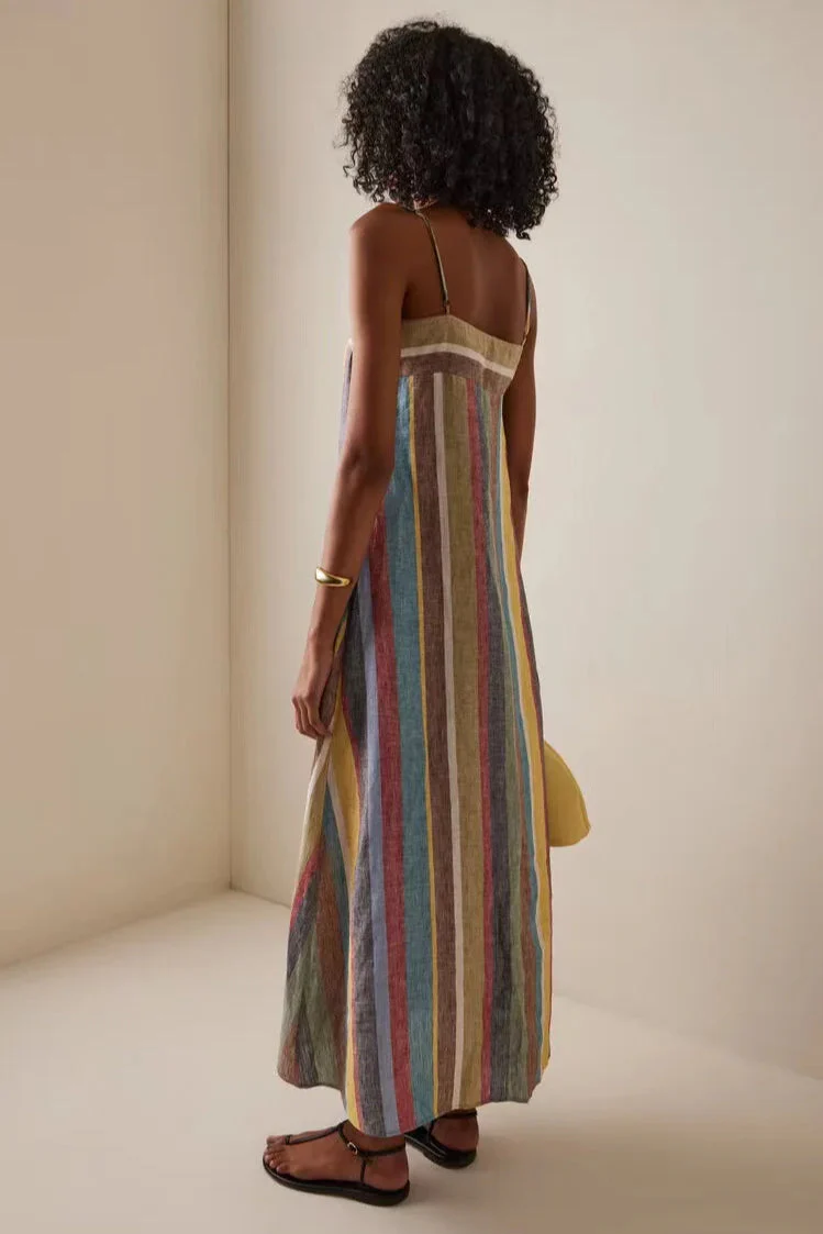 Striped Printed Strap Boho Dress - Image 2