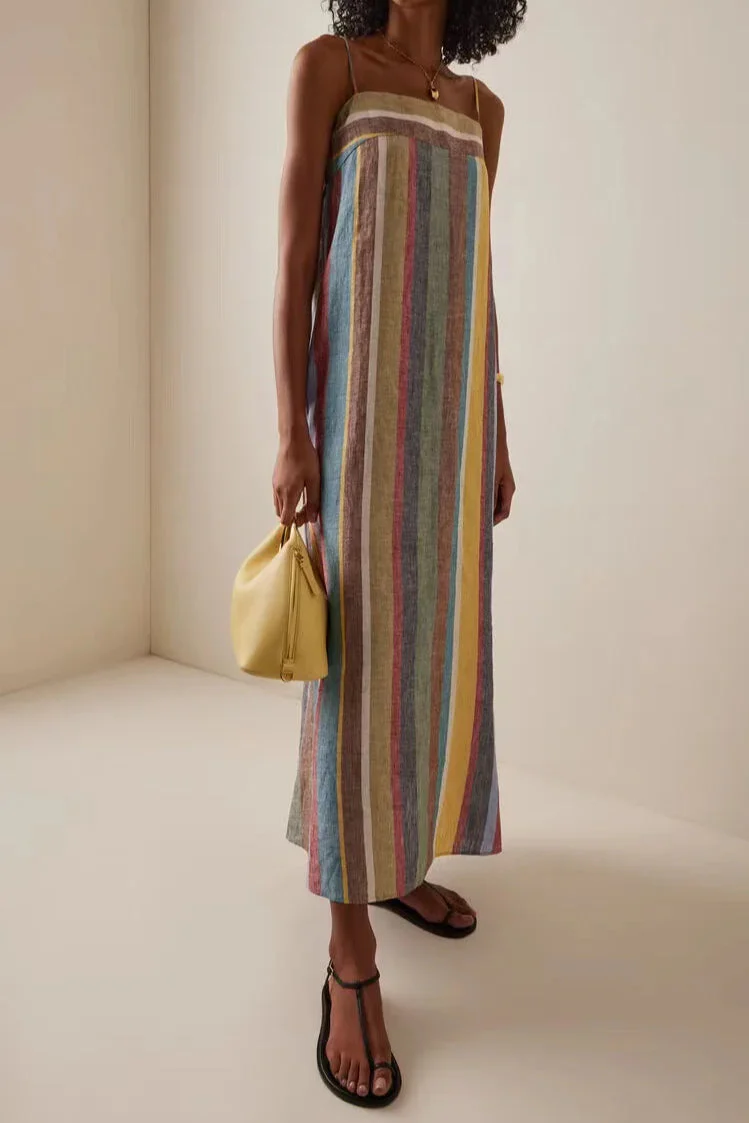 Striped Printed Strap Boho Dress - Image 3