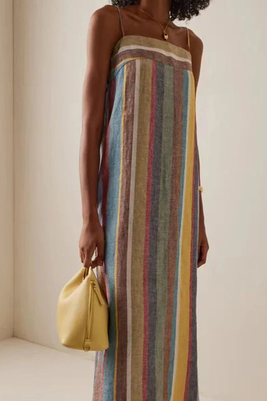 Striped Printed Strap Boho Dress - Image 8